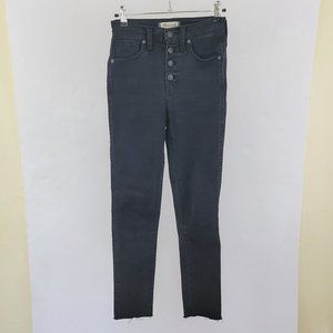 Madewell 10" High Rise Skinny Ankle Button Front Raw Hem Jean, Faded Black Grey